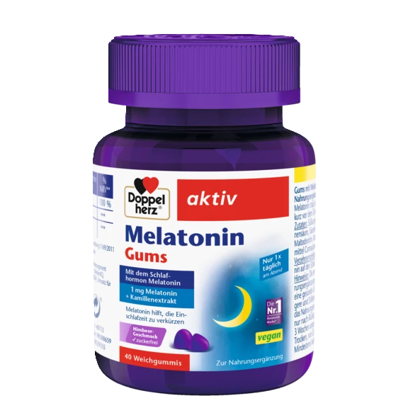 Illustration of the product packaging Doppelherz aktiv Melatonin Gums front view
